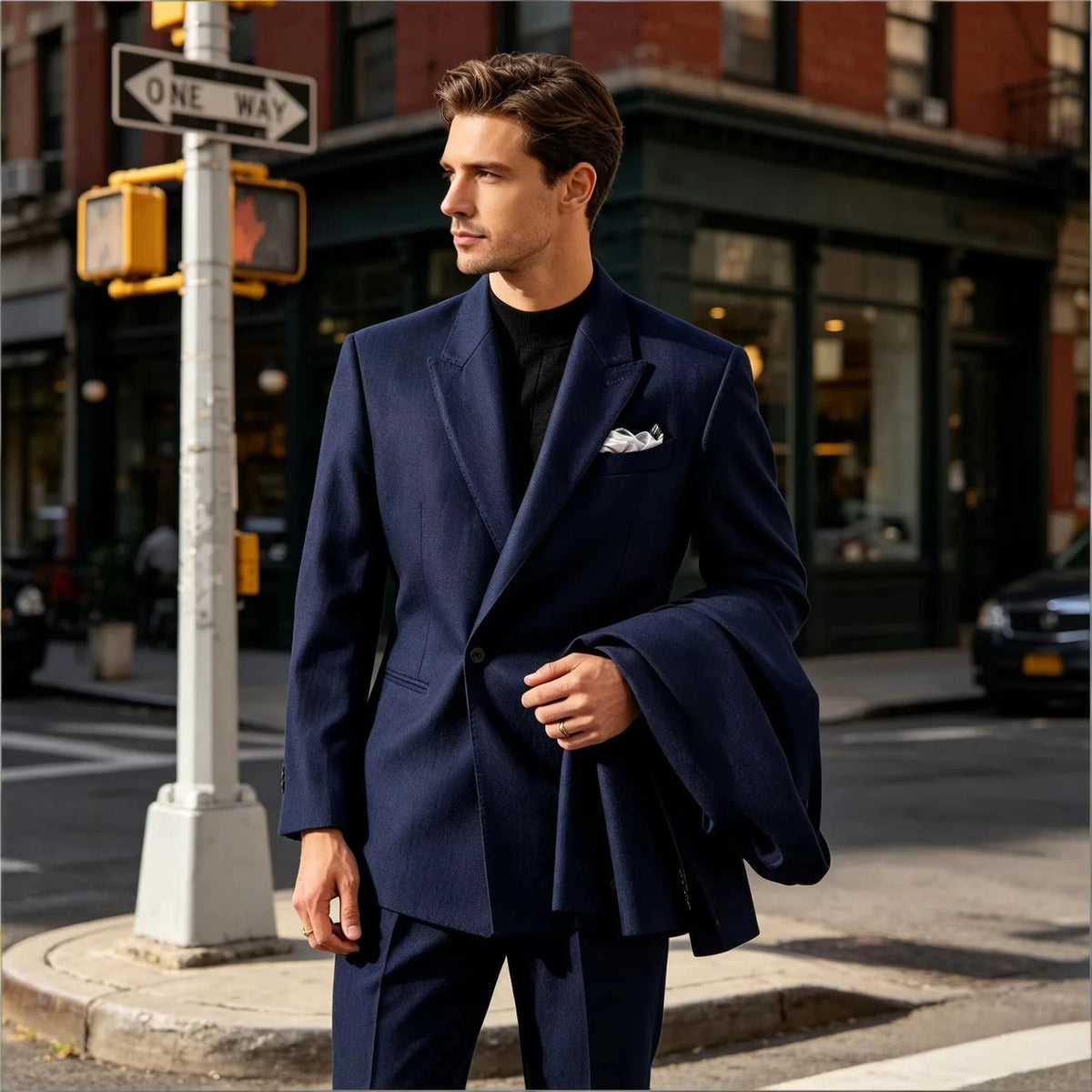 Ensemble de costume pour homme - Veste de smoking ajustée à un bouton et revers pointu - 2 pièces : blazer et pantalon - Décontracté, affaires, mariage, formel