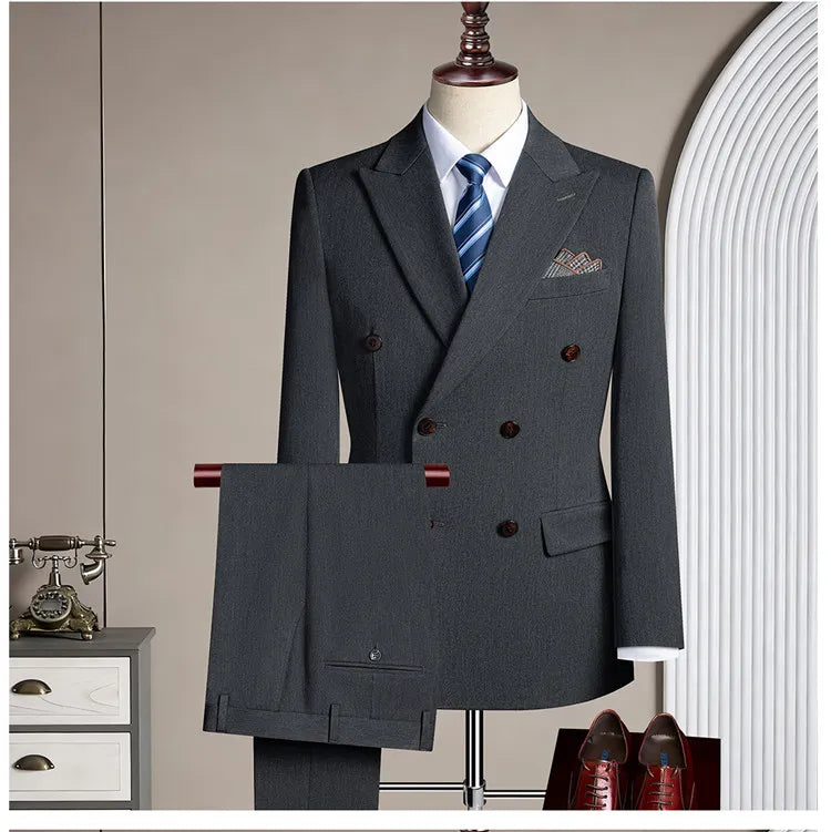 New Korean-style Casual Suit - Stylish and Handsome Solid-color Wedding Banquet Tailored Suit Set of Three Pieces