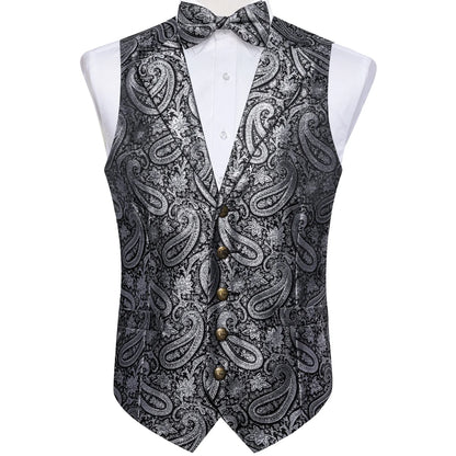 Men's Paisley Suit Vest Set with Tie, Pocket Square & Cufflinks for Wedding & Formal Events