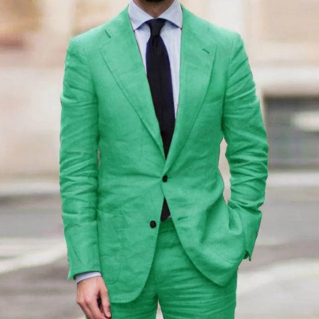 Casual Linen Men's Suits for Summer Beach Wedding 2 Pieces Italian Blazer Set Jacket Pants Bespoke Groom Tuxedos Male suit