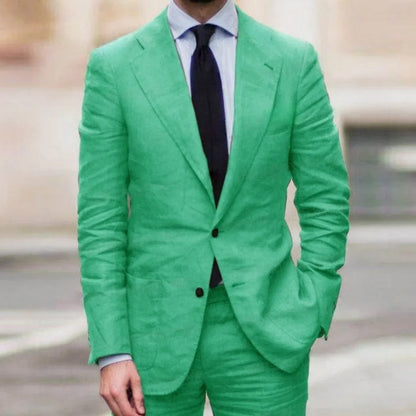 Casual Linen Men's Suits for Summer Beach Wedding 2 Pieces Italian Blazer Set Jacket Pants Bespoke Groom Tuxedos Male suit