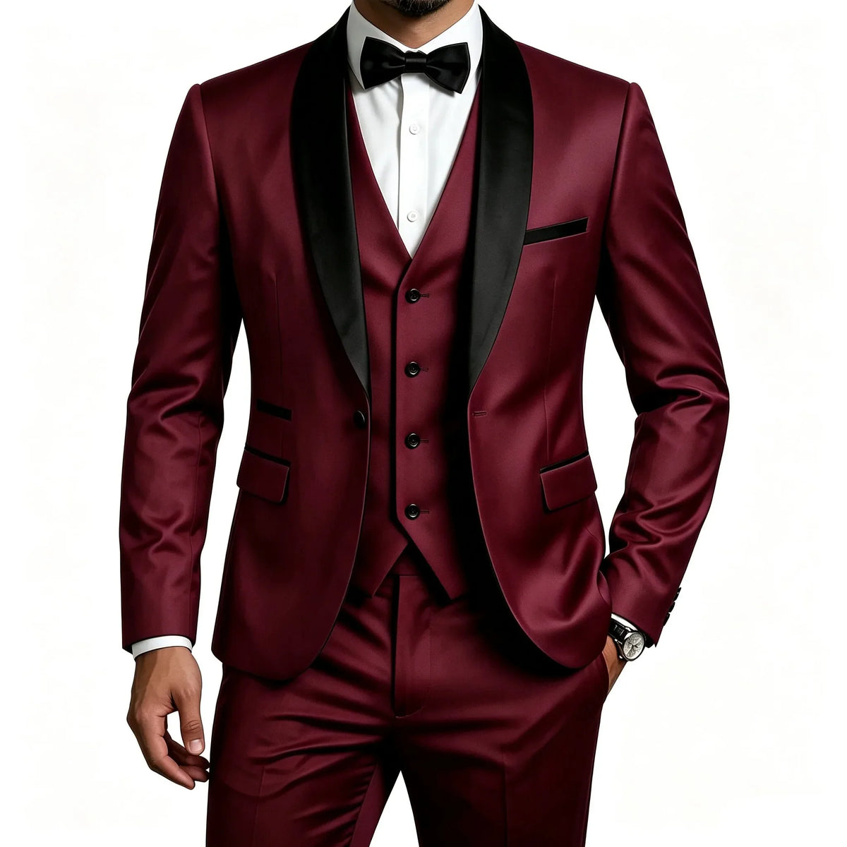 Men 3 Piece Tuxedo Suit Shawl Lapel Formal Wedding Groom Blazer Jacket Vest Pants Business Party Suit