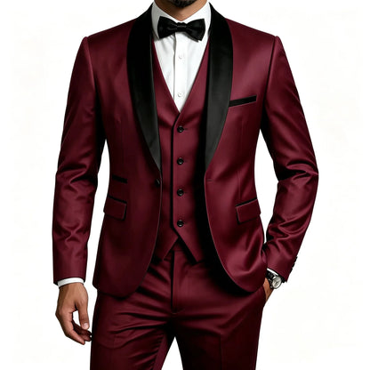 Men 3 Piece Tuxedo Suit Shawl Lapel Formal Wedding Groom Blazer Jacket Vest Pants Business Party Suit