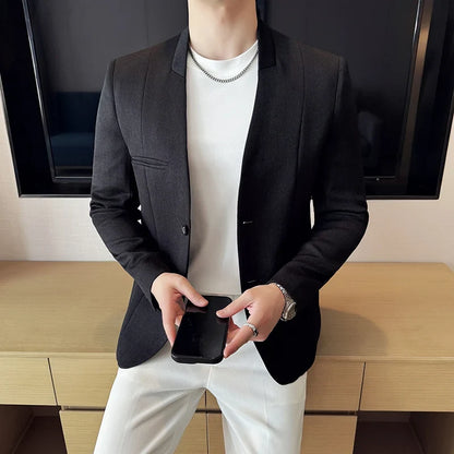 Chinese Style Collarless Suit Jacket Men Fashion Slim Fit Versatile Blazers Male Casual Business Wedding Groom Dress Jacket 2025