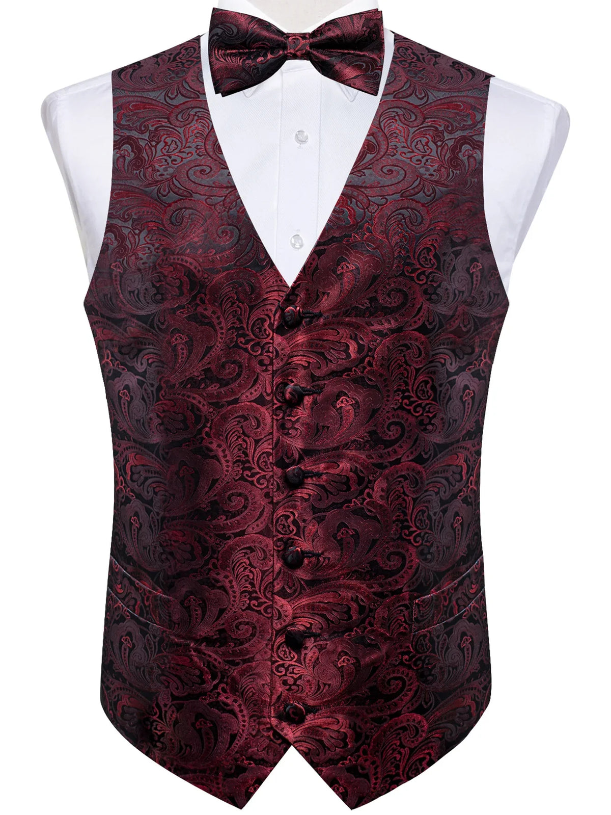 Men's Suit Vest Bow Tie Set – Formal Waistcoat with Necktie and Pocket Square for Weddings
