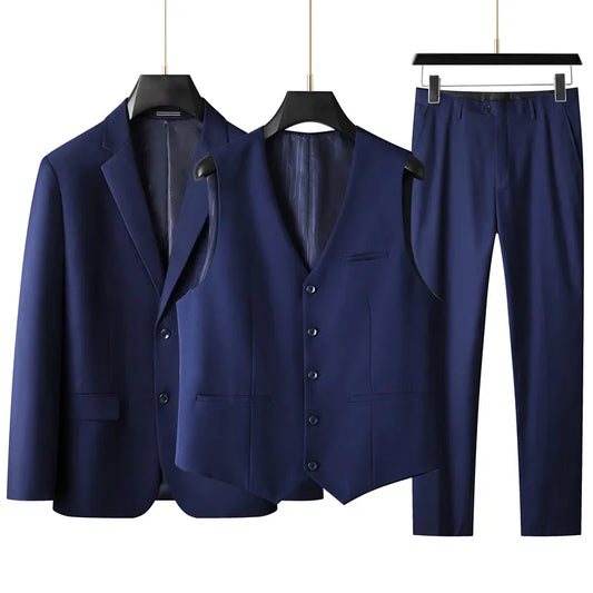 Men's Linen 3-Piece Slim Fit Suit – Blue & Beige | Peak Lapel Wedding Suit
