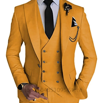 3 Piece Men's Wedding Dress Suits Slim Fit Peak Lapel Blazer+Vest+Pants Groom Tuxedos for Party Formal Suit Elegant Men Clothes