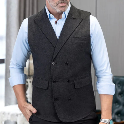 Men's Double-Breasted Herringbone Vest for Weddings & Formal Occasions