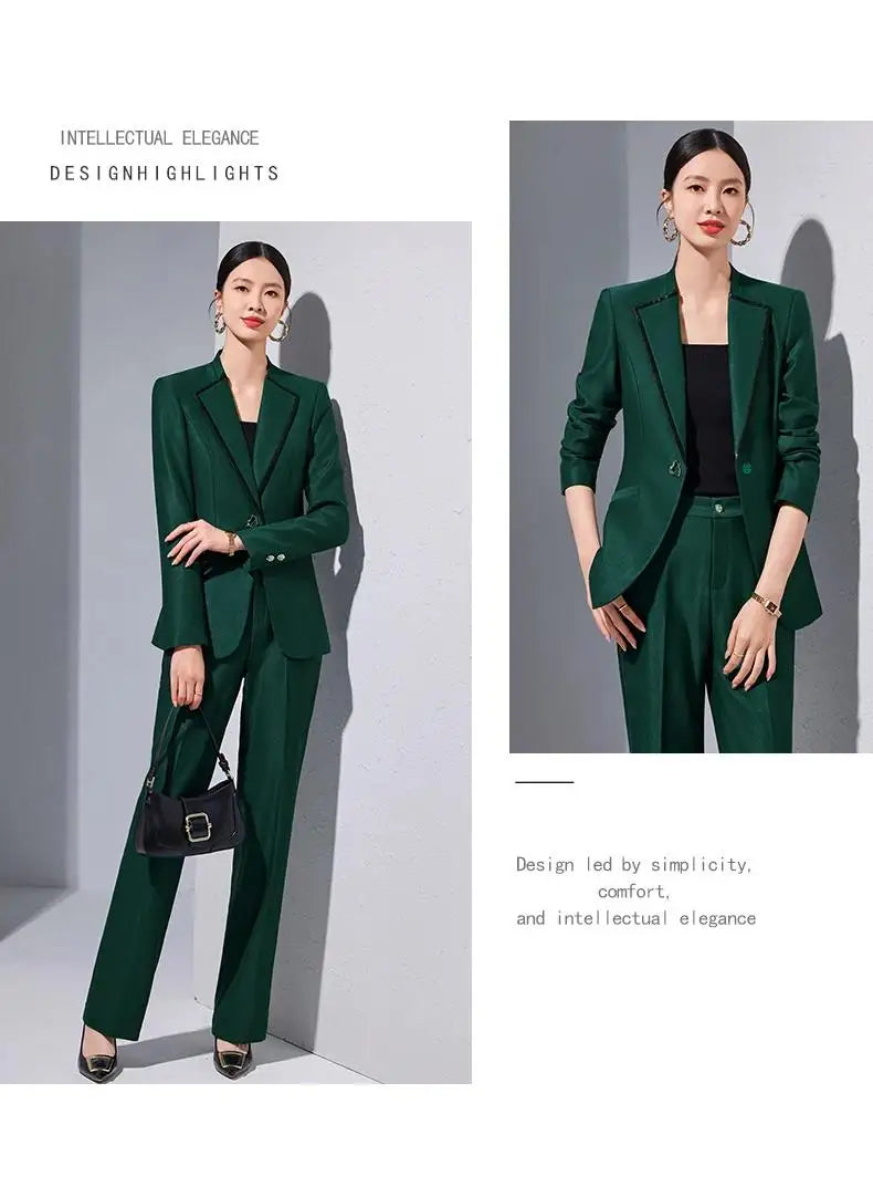Elegant Single Button Blazer Suit Pant Sets for Women 2 Pieces Business Formal Office Outfit Autumn Plus Size Jacket Trousers