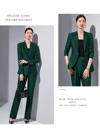 Elegant Single Button Blazer Suit Pant Sets for Women 2 Pieces Business Formal Office Outfit Autumn Plus Size Jacket Trousers