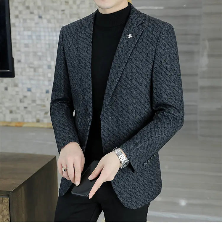 M-8XL Blazer Men's Business Gentleman Korean Wedding Fashion Trend, Slim Fit, Versatile, High-end Casual, Woolen Blazer