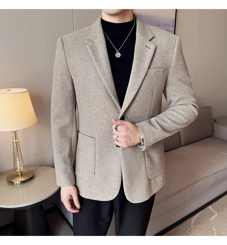 High Qualitys Thickened Wool Suit Jacket Autumn Winter New Luxury Solid Color Formal Men Business Slim Fit Social Party Tuxedo