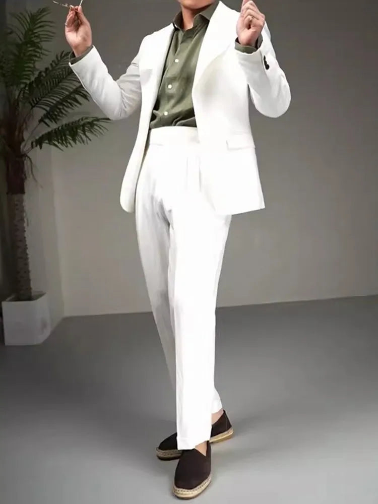 Men's Cotton Linen Two-Piece Suit Set – Slim Fit Business & Wedding