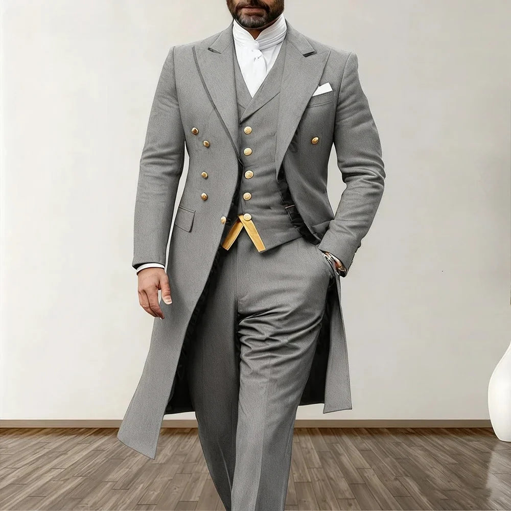Blue Men Wedding Suits 3 Piece Long Blazer Vest Pants Satin One Button Tuxedo Formal Work Wear Prom suits XS-5XL