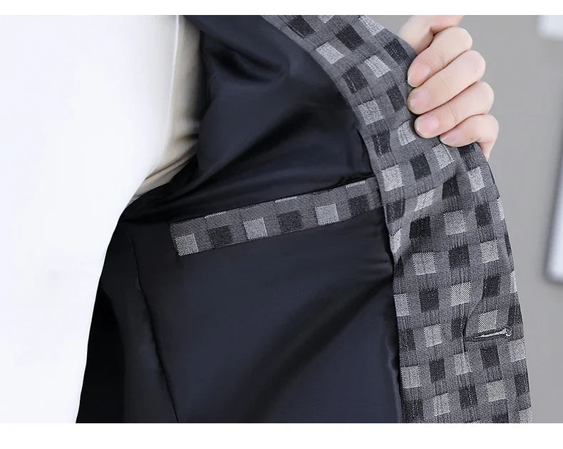 2026 Spring Autumn Men's Suit Jacket Korean Checkered Suit Jackets Slim Fit Fashion Casual Business Formal Blazers Costume Homme