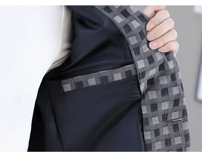 2026 Spring Autumn Men's Suit Jacket Korean Checkered Suit Jackets Slim Fit Fashion Casual Business Formal Blazers Costume Homme