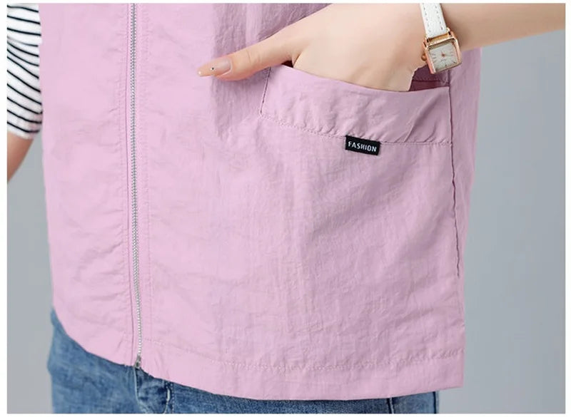 Spring Summer Woman Waistcoat New Casual Liner Sleeveless Jacket Women Zipper Hooded Thin Vest Female Outerwear Chaleco Mujer