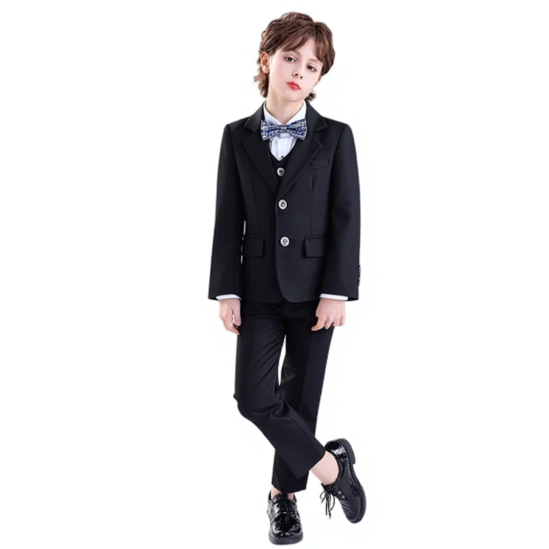 Flower Boys Slim Fit Wedding Dress 1-11Years Children's Jacket Vest Pants Bowtie 4Pieces Birthday Party Performance Costume