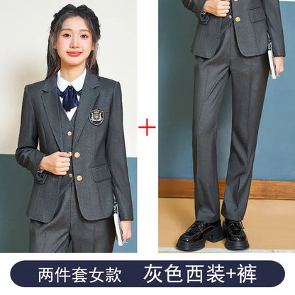 College Style Women's Suit2024New Autumn Small Stature Elegant Campus Suit OutfitjkUniform Suit Dress Set