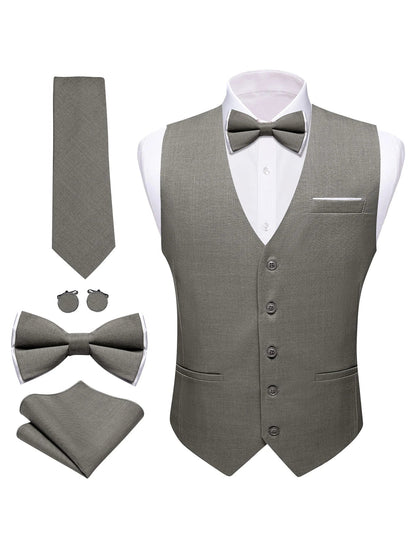 Men's Formal Vest Set 5-Piece Satin Waistcoat with Tie for Weddings and Business