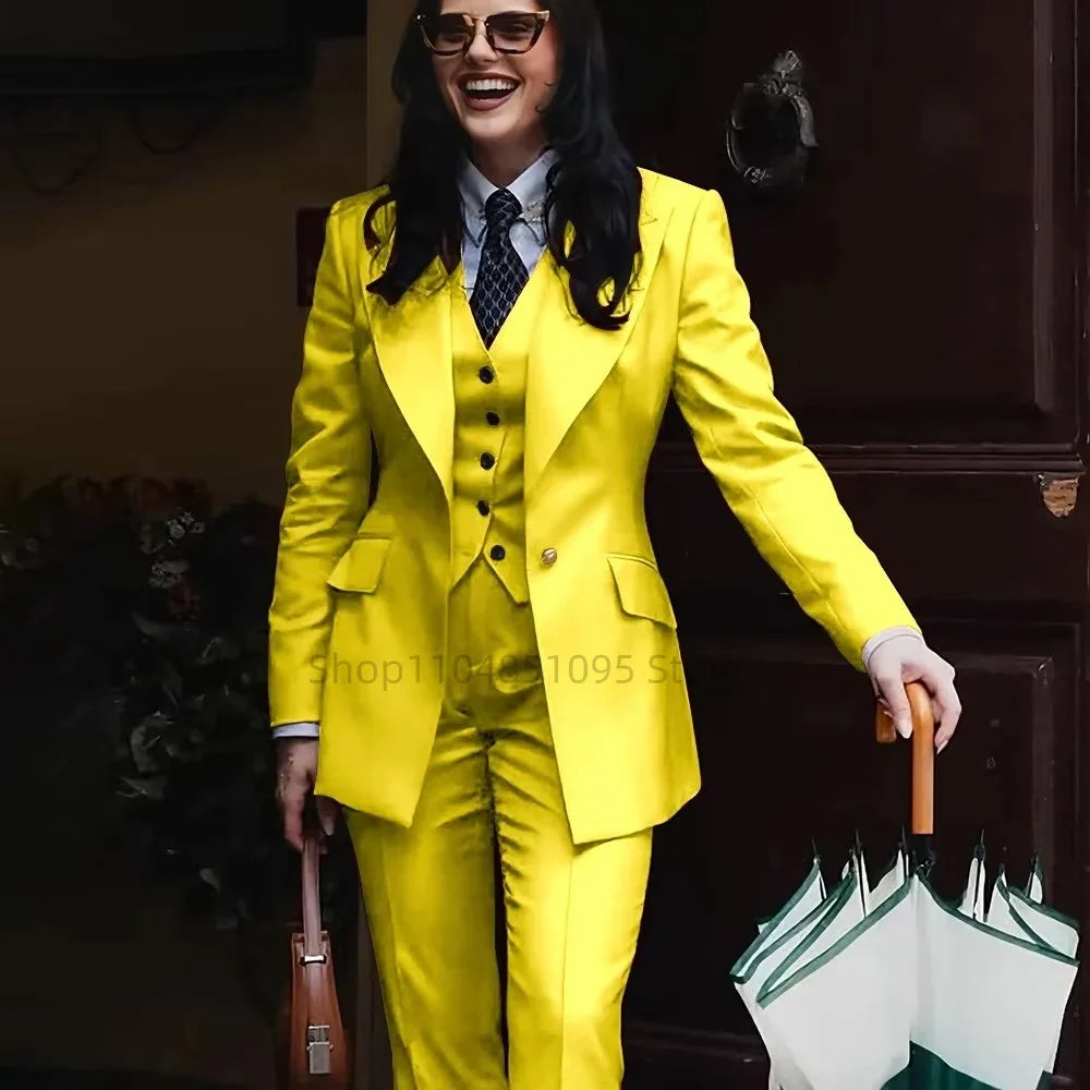 Fashion Single Breasted Women's Suits Blazer Luxury Regular Length 3 Piece Jacket Vest Pants Outfit Formal Lady Clothing Costume