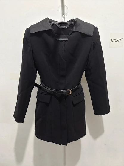 Women Elegant Fashion Blazer Belted Slim Fit V-neck Long Sleeves Office Lady Temperament High-end Jacket New Spring HK20000