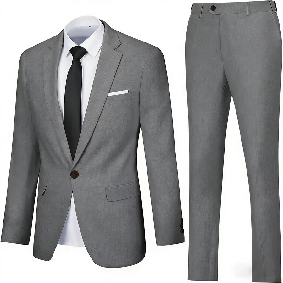Linen Suits for Men Retro Casual Slim Fit Suit Beach Prom Dress Tux 2 Pieces Set Wedding Groomsmen One-Button Jacket Blazer Pant