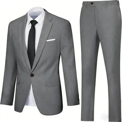 Linen Suits for Men Retro Casual Slim Fit Suit Beach Prom Dress Tux 2 Pieces Set Wedding Groomsmen One-Button Jacket Blazer Pant