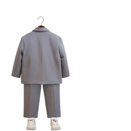 Kids Pure White Casual Suit Set Boys 3Pieces Wedding Dress With Jacket Pants Necklace Flower Kids Piano Performance Costume