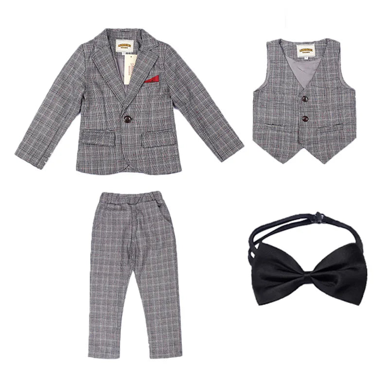 Flower Boys Purple 3Pieces/Set Jacket Vest Pants Wedding Tuxedo Suit Kids Formal Blazer Children Party Performance Dress Costume
