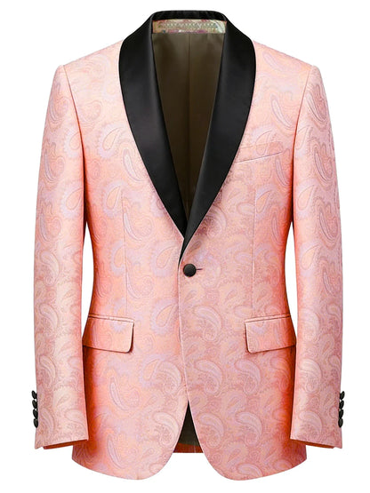 Men's Tuxedo Blazer Paisley Jacquard Shawl Lapel Single Button Slim Fit Jacket for Wedding Party Prom