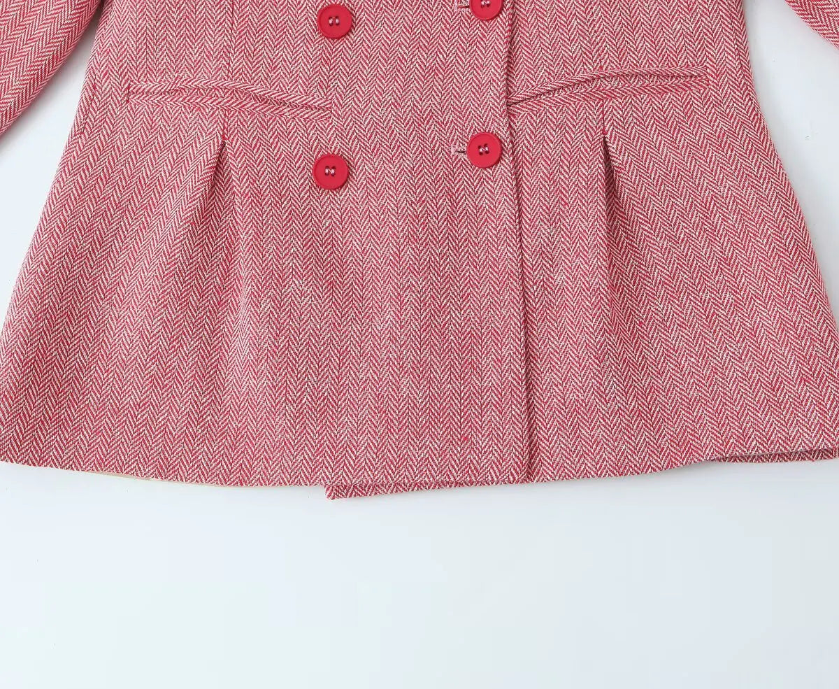 Woman Early Fashion Double Breasted Decoration Waist Blazer Female Spring Slim Long Sleeves Turn-down Collar Commuting Coat