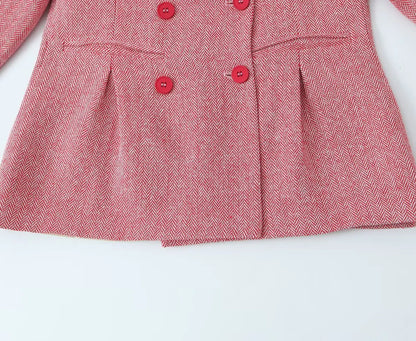 Woman Early Fashion Double Breasted Decoration Waist Blazer Female Spring Slim Long Sleeves Turn-down Collar Commuting Coat