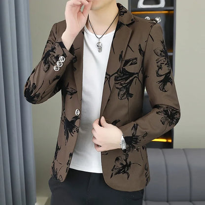 Blazer Men's Fashion Gentleman Business Outdoor Travel Print Wedding Slim-fit Korean Trend Handsome Youth Casual Blazer