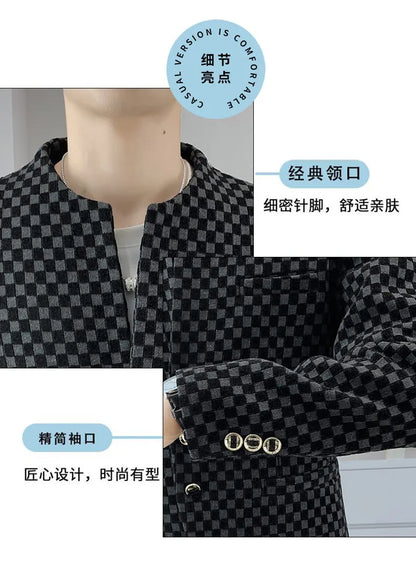 Blazer Fashionable Outdoor Travel Trend Gentleman Youthful Wedding Versatile Host Casual Korean Style Checkered Men's Blazer