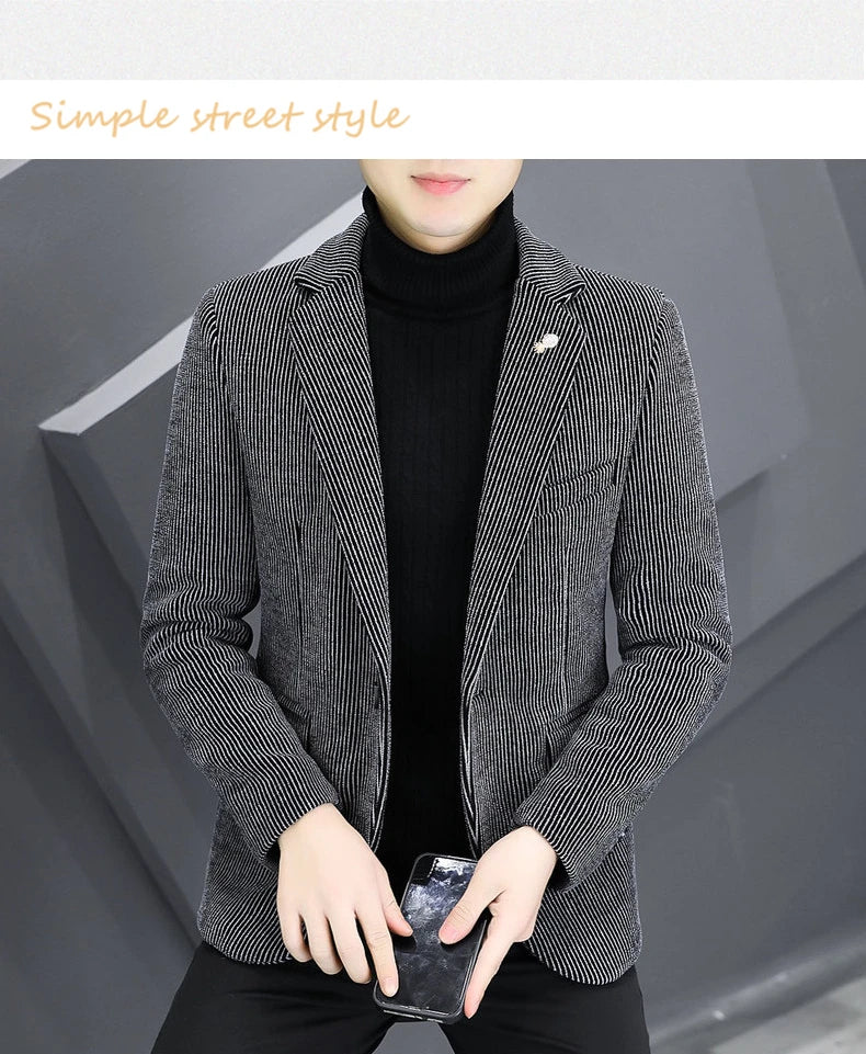 Blazer Autumn/Winter Golden Sable Velvet and Cotton Thickened Thermal Small Suit Fashion Business Men's Slim Blazer