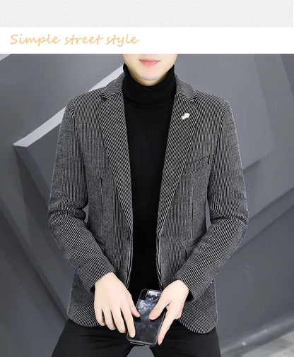 Blazer Autumn/Winter Golden Sable Velvet and Cotton Thickened Thermal Small Suit Fashion Business Men's Slim Blazer