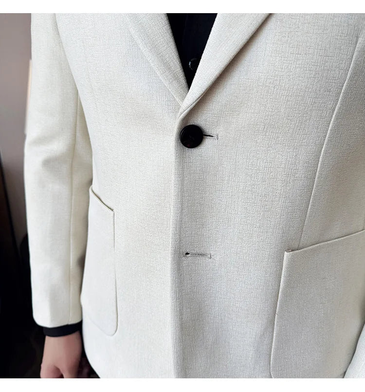 Vintage Suede Line Bronzing Striped Suit Coats 2025 Autumn New High Quality Men Slim Business Social Formal Suit Coats Tailcoat