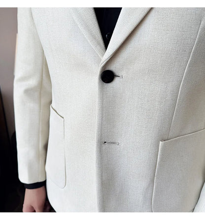 Vintage Suede Line Bronzing Striped Suit Coats 2025 Autumn New High Quality Men Slim Business Social Formal Suit Coats Tailcoat