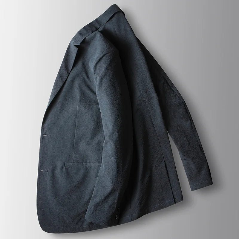KIDWHXR Blazer Men Spring Thin Simple Single-breasted Pocket Man Outerwear Loose Breathable Long Sleeve Business Male Suit Coat
