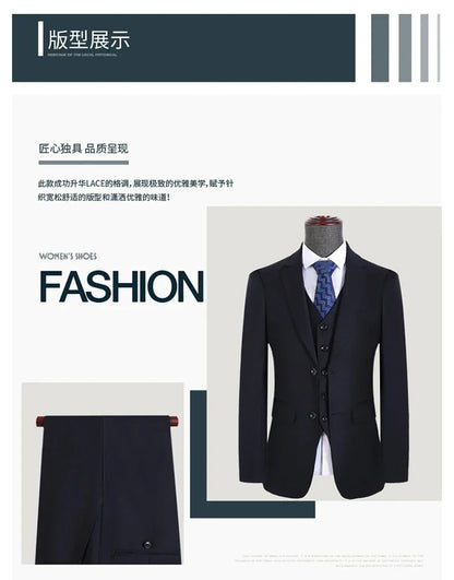 Men's Slim Fit 3-Piece Suit Set – Smart Casual Business Wedding Suit for Men in Blue, Gray & Black