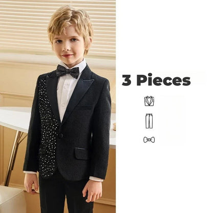Exquisite Beaded Boys Suits 3 Pieces Jacket Pants Bow-tie Birthday Party Wear Handsome Kids Suit Set For Performance