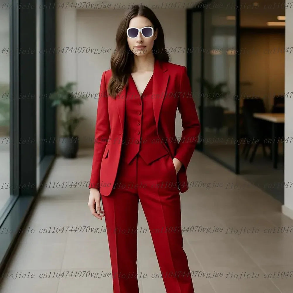 New White Formal Business Women Suit Wedding Party Prom Ladies Mother Girl Wife Tuxedos Costume 3 Piece Set Blazer Vest Pants