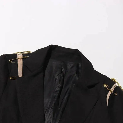 Autumn New Women Chic Blazer Asymmetrical Pin Design Single Button Slim Fit Elegant Fashion Office Lady Stylish Coat HK9876