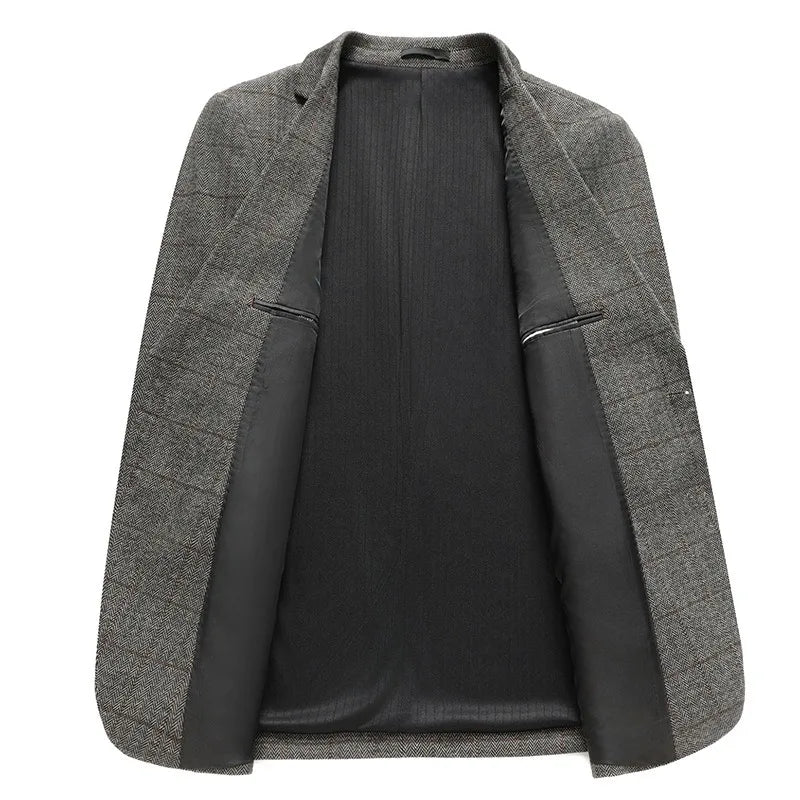 KIDWHXR Spring Autumn Men Suit Coat Retro Plaid Business Casual Male Blazer Non-ironing Single-breasted Versatile Man Outerwear