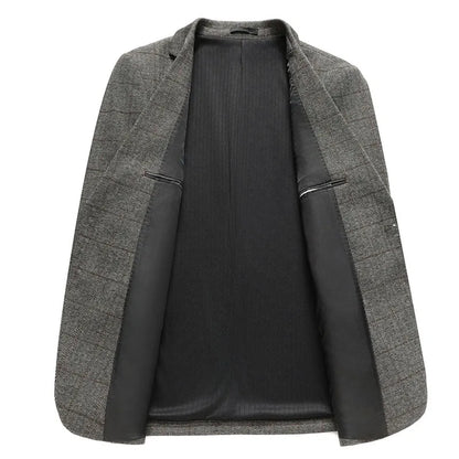 KIDWHXR Spring Autumn Men Suit Coat Retro Plaid Business Casual Male Blazer Non-ironing Single-breasted Versatile Man Outerwear