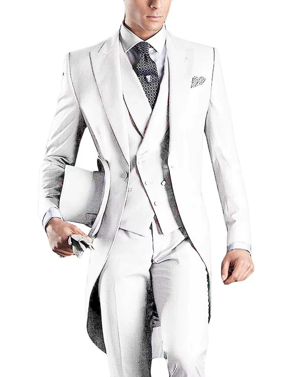 3 Pièces Blazer+Gilet+Pantalon Coupe Slim Style Britannique Revers Pointu Col V Smoking Mode Costumes de Mariage pour Hommes