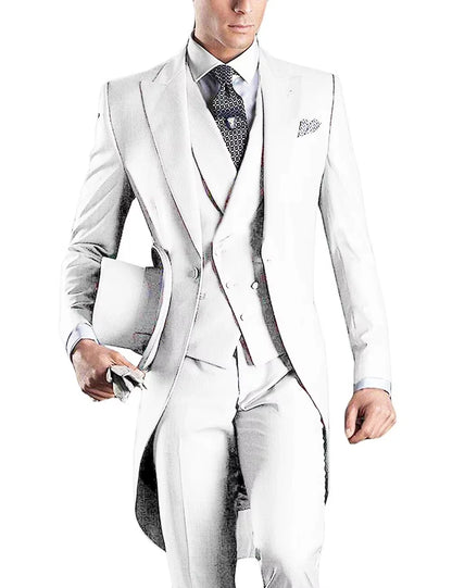 3 Pièces Blazer+Gilet+Pantalon Coupe Slim Style Britannique Revers Pointu Col V Smoking Mode Costumes de Mariage pour Hommes