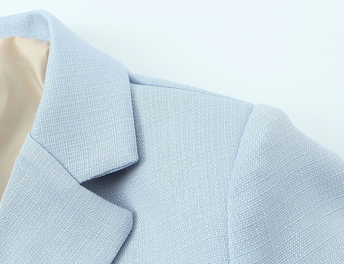 Spring Commuter Style Short Blue Suit Jacket Women's Fashionable Versatile Single Button Flip Collar Top Thin Long Sleeve