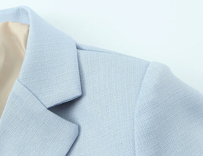 Spring Commuter Style Short Blue Suit Jacket Women's Fashionable Versatile Single Button Flip Collar Top Thin Long Sleeve